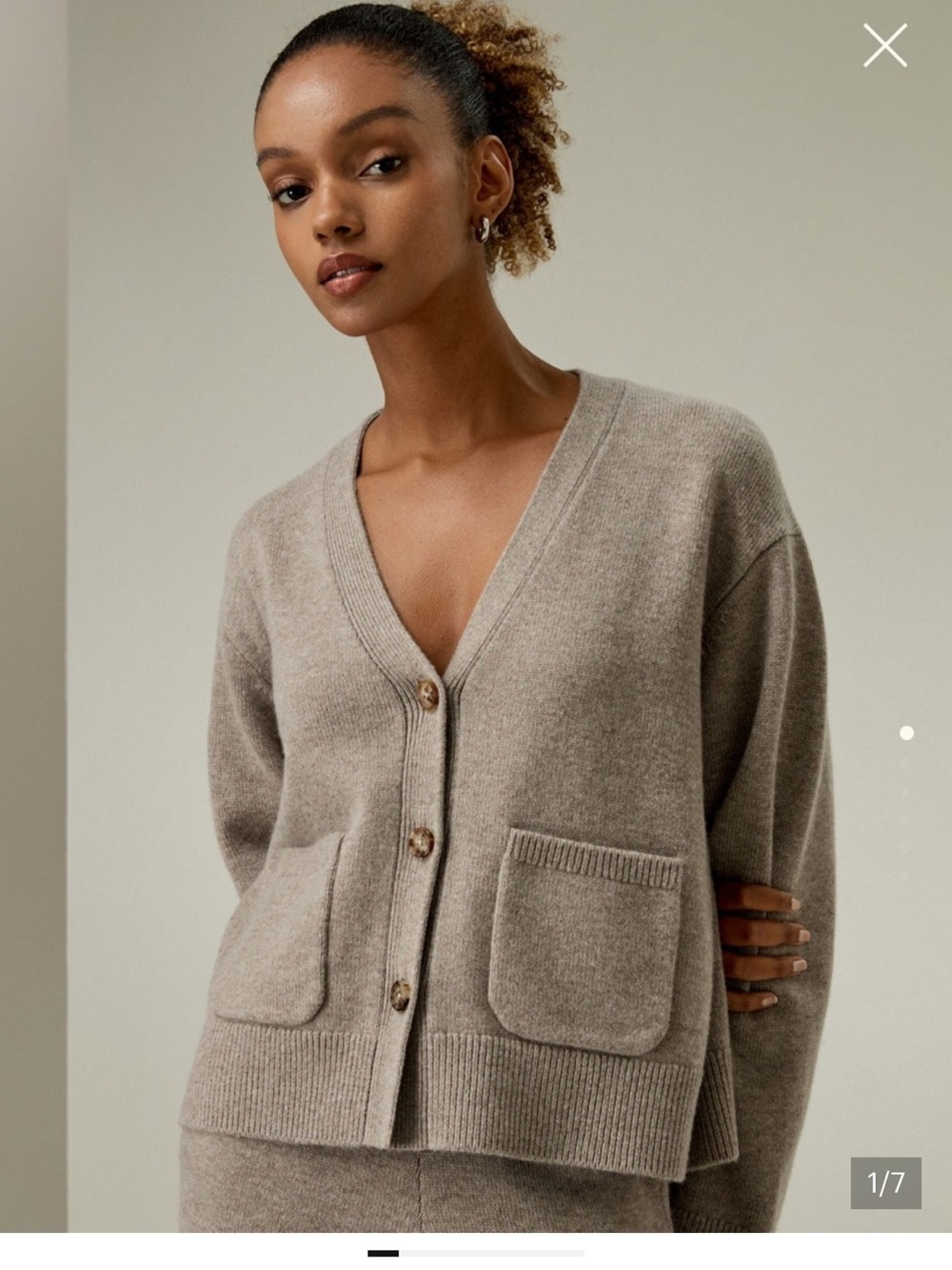 Lilysilk Cropped Wool-Cashmere Blend Cardigan camel taupe size small